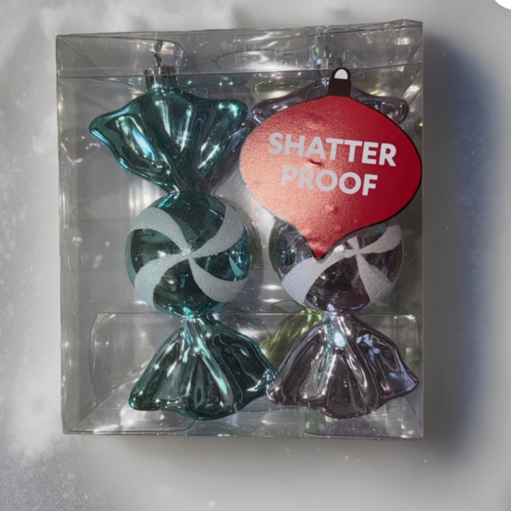 NEW, Set of 4 Multicolored Candy Shape Ornaments 4.5"